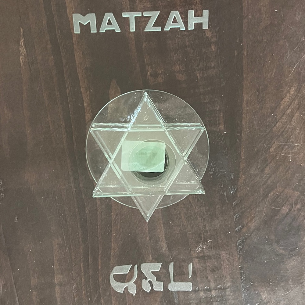 Modern Glass Pedestal Passover Sedar Matzo Plate Star of David